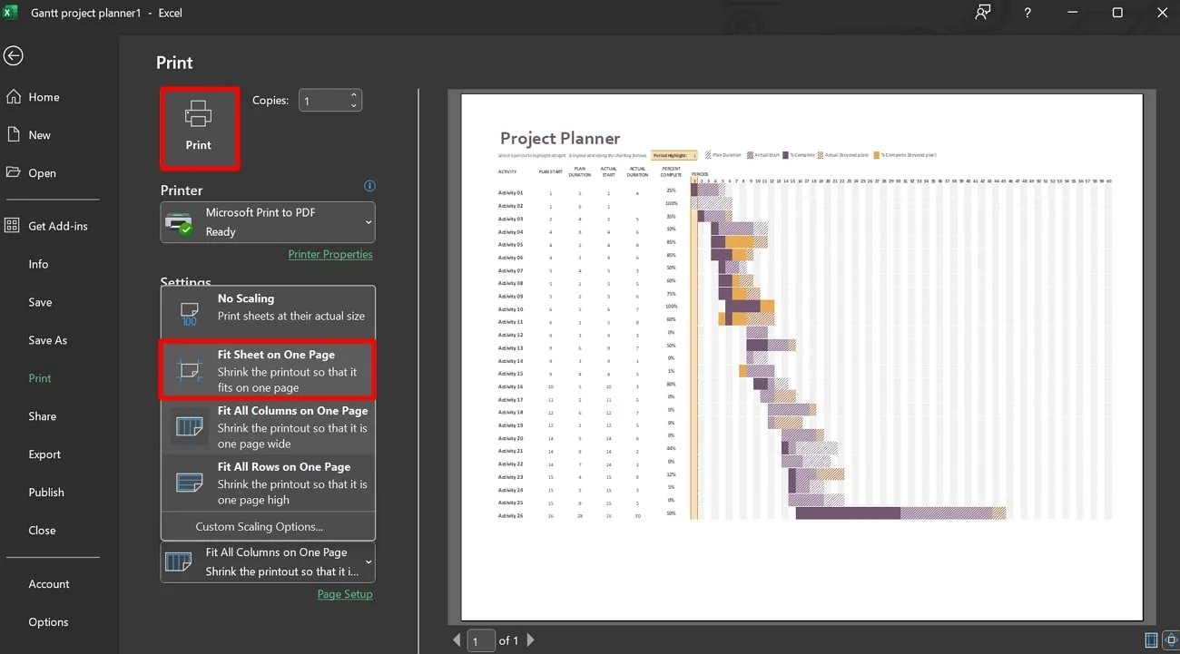 excel in pdf an die Seite anpassen drucken