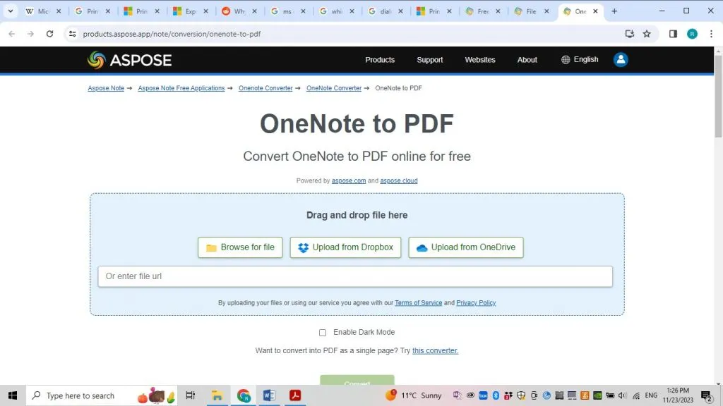 export OneNote to PDF aspose