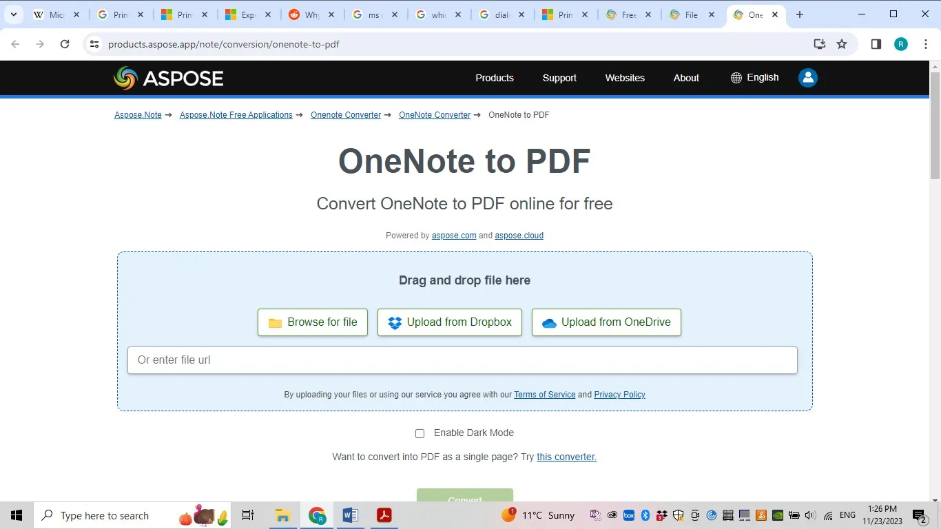 OneNote in PDF exportieren Aspose