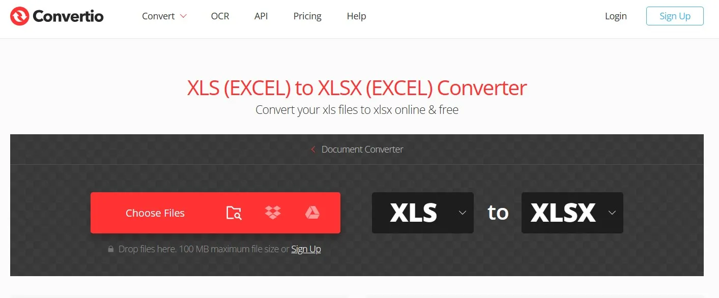 convert xls to xlsx convertio choose file