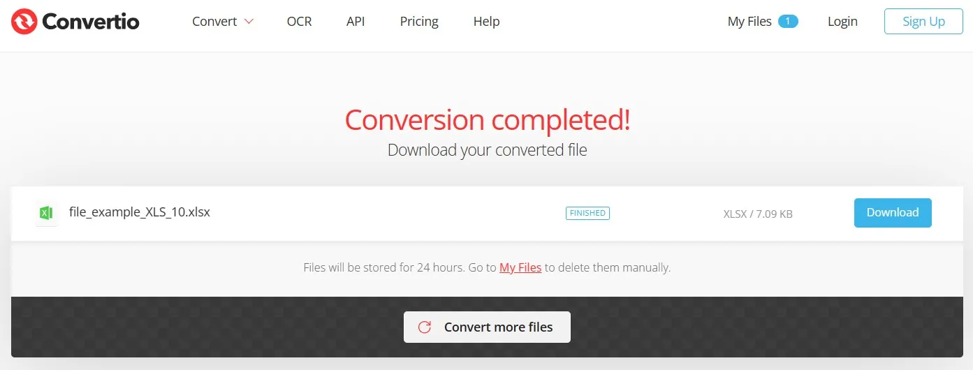 convert xls to xlsx convertio download