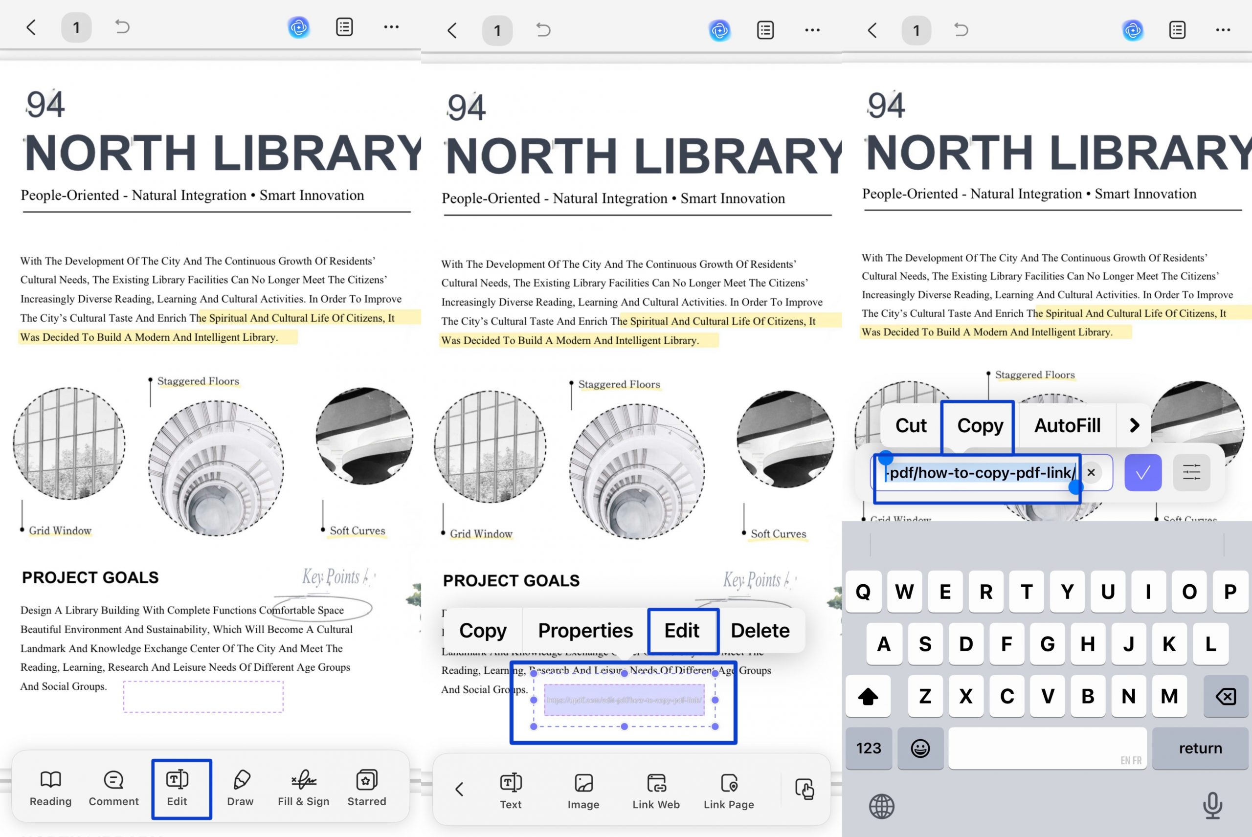 copy a link directly from a pdf on mobile