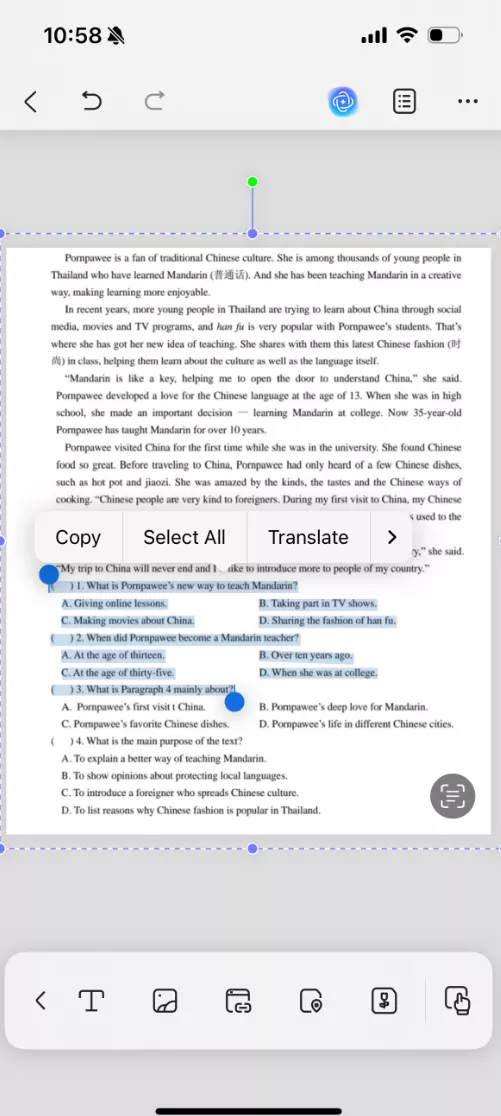 select the text you want to translate, choose "Translate" from the options that appear.