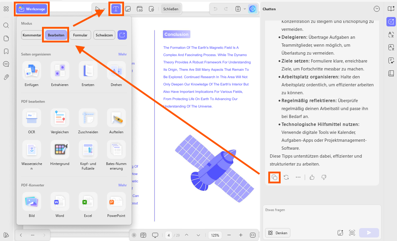 Den Inhalt kopieren und ihn in das PDF einfügen