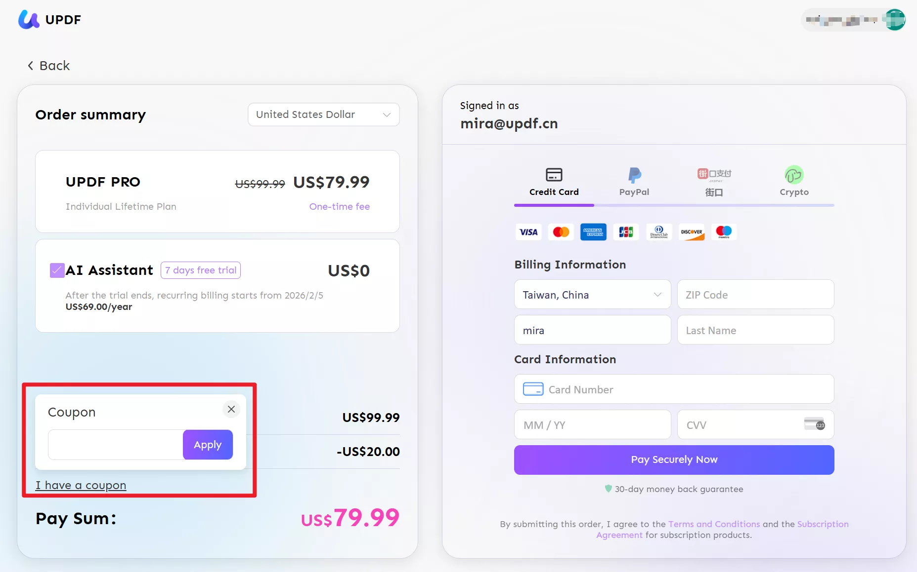 Použijte slevový kód na ceníku UPDF