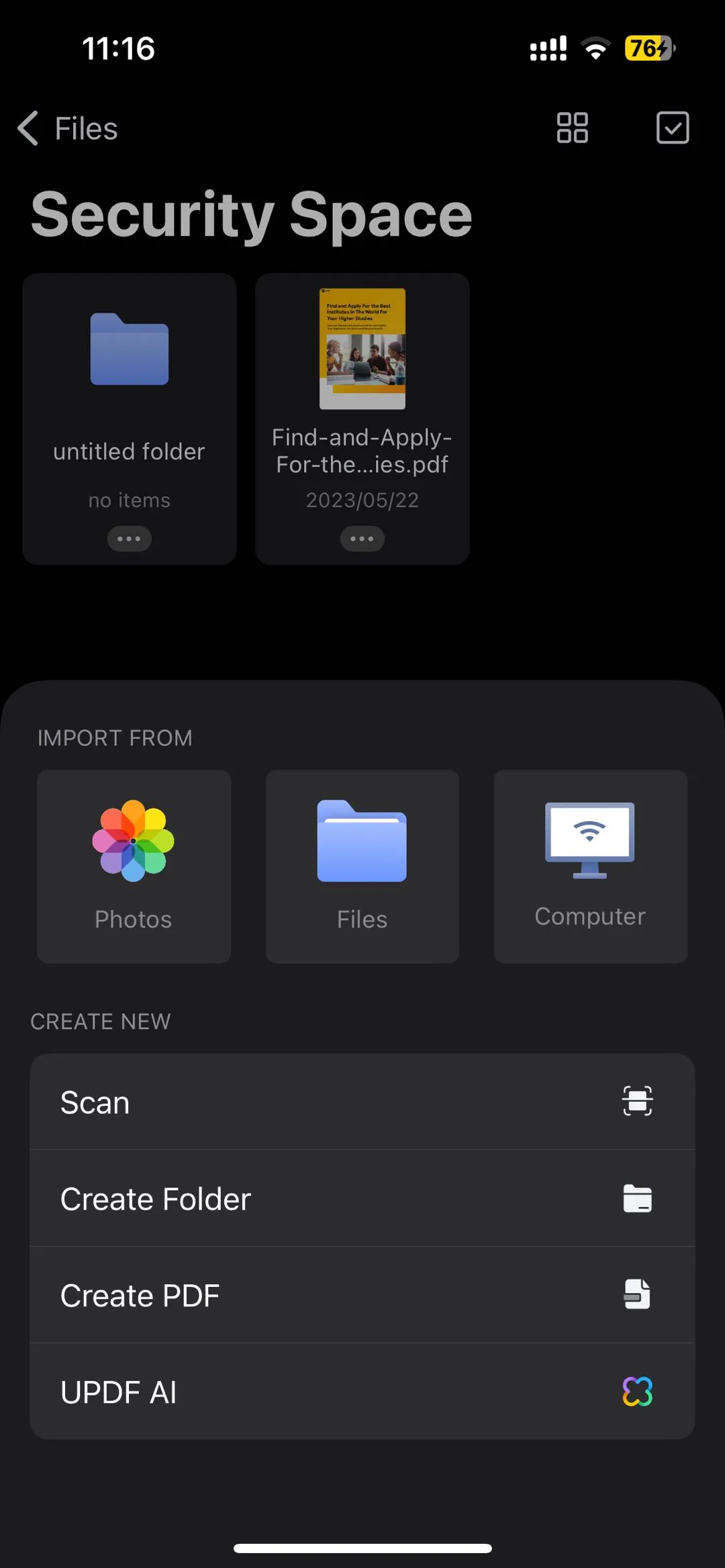 create folder on security space