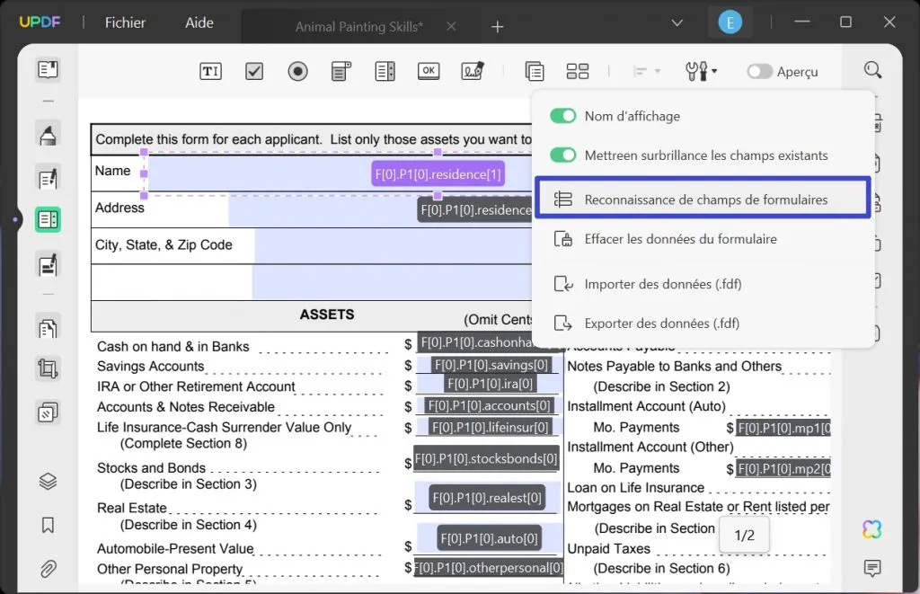 créer formulaire pdf remplissable à partir de excel