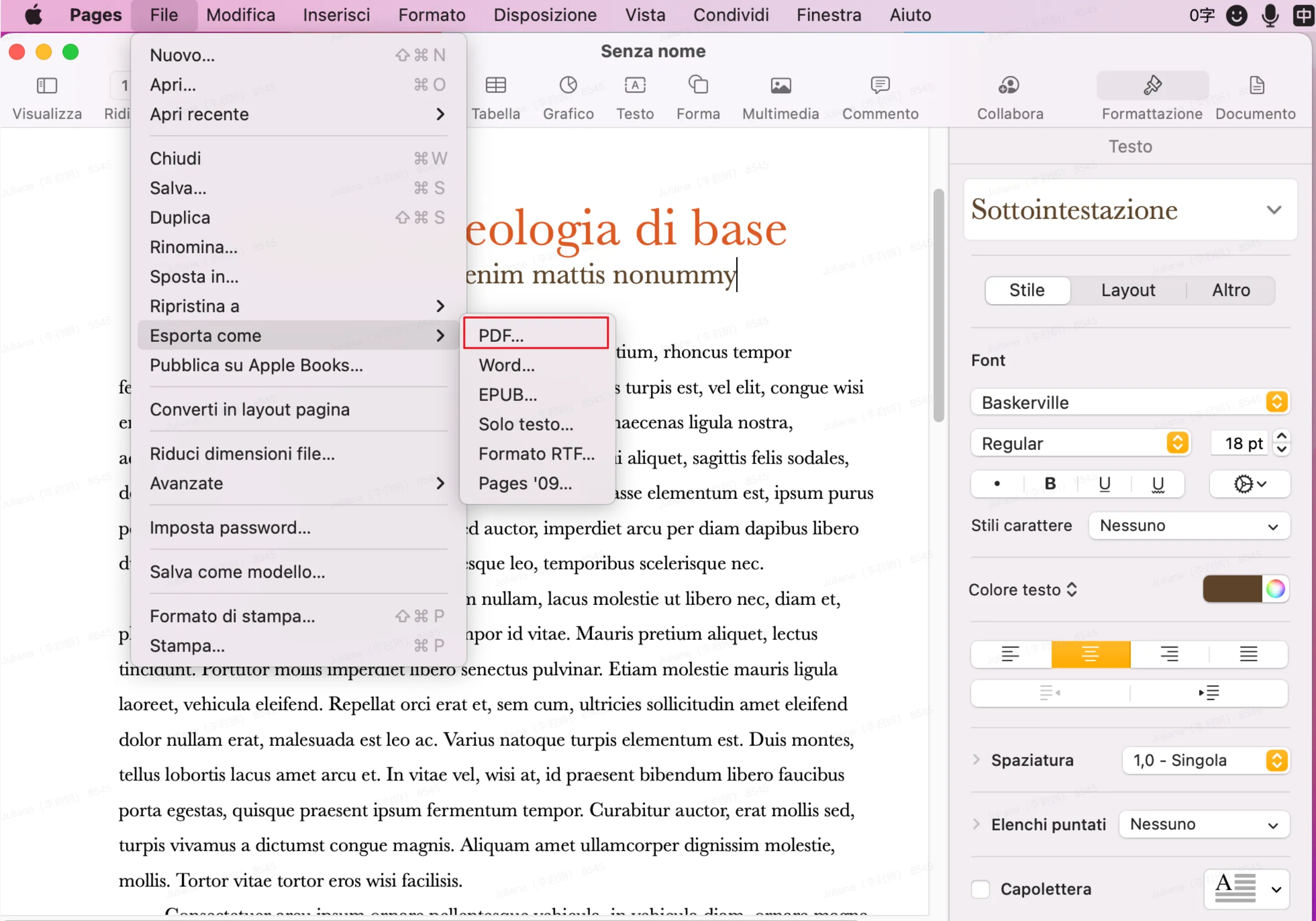 Converti Pages in PDF su Mac