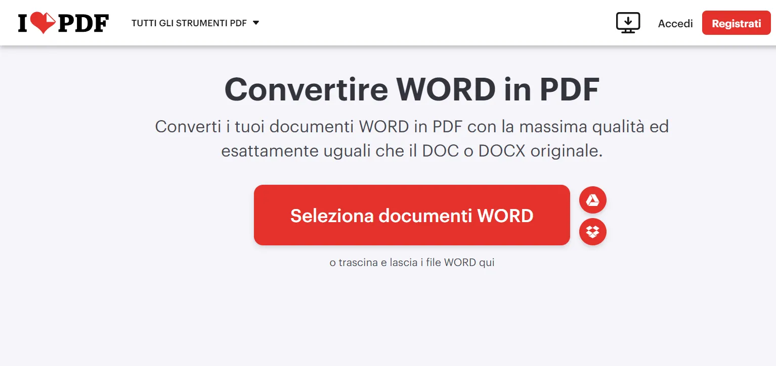 Convertire Word in JPG tramite iLovePDF