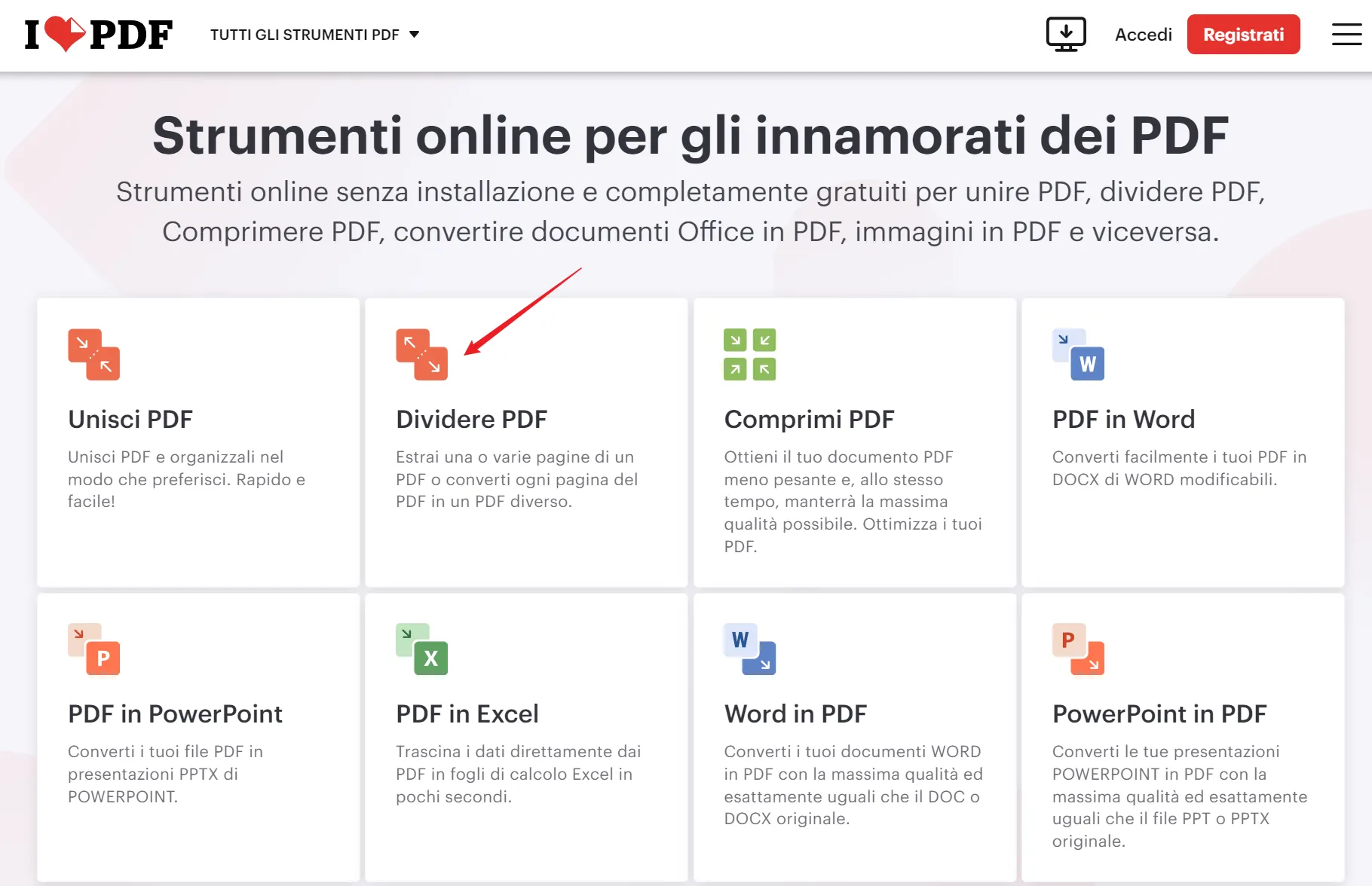 dividere PDF in iLovePDF