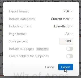 notion to pdf click export