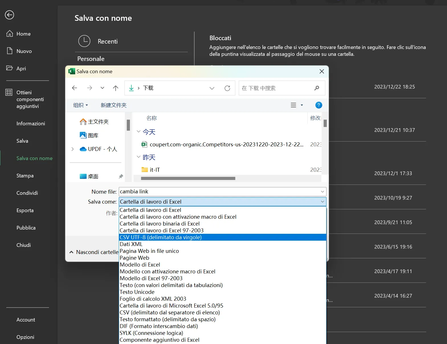 Trasformare file Excel in CSV con Microsoft Excel