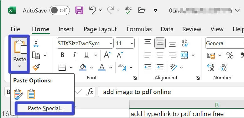 embed word into excel  using paste special
