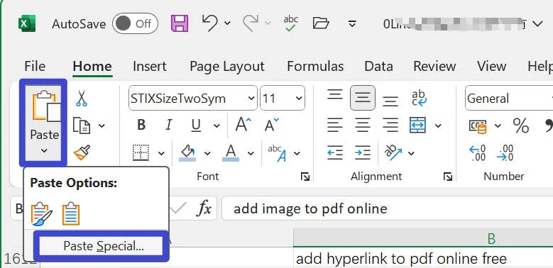 Word in Excel einfügen mit Paste Special