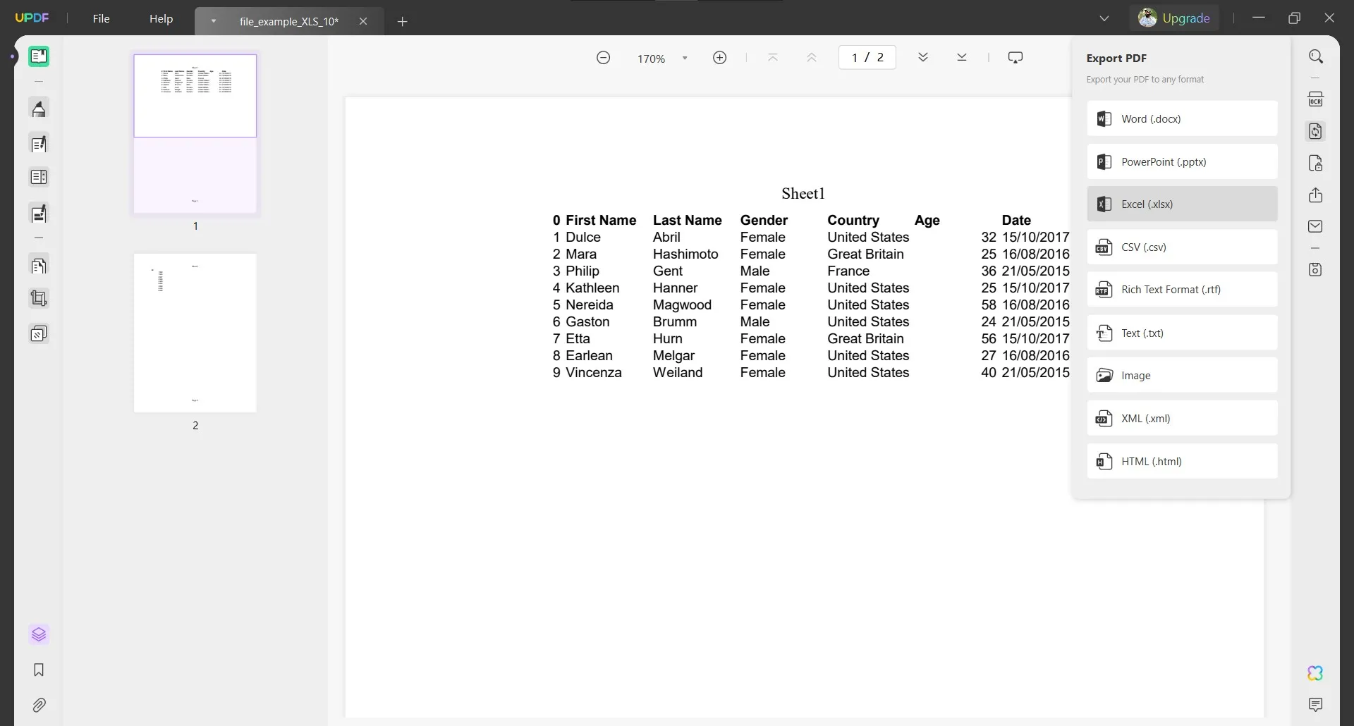 convert xls to xlsx export updf