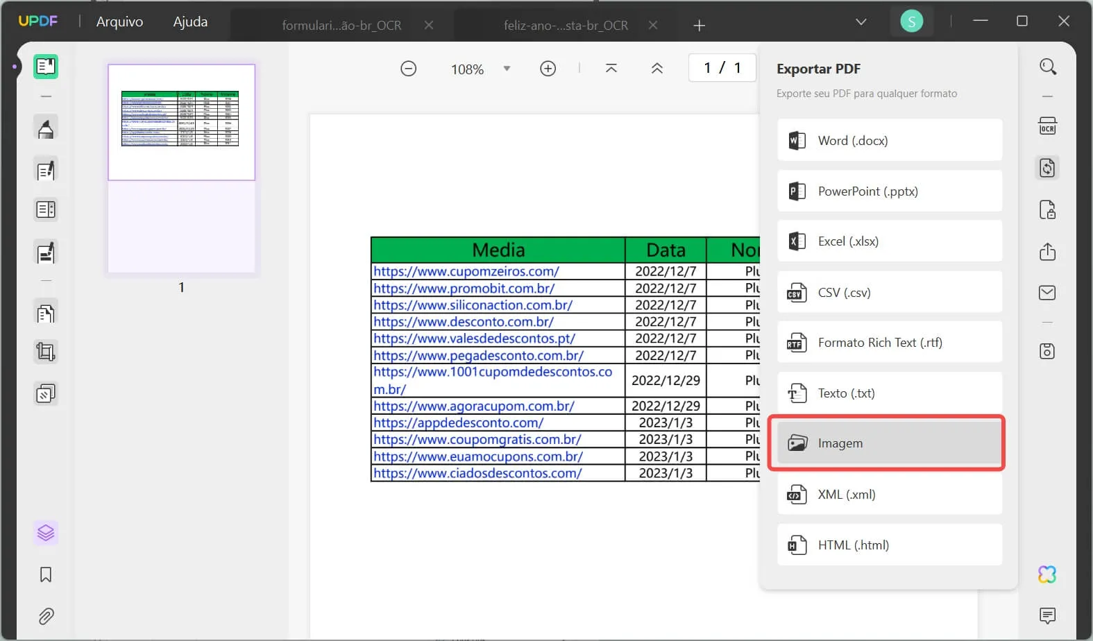 converter excel para imagem