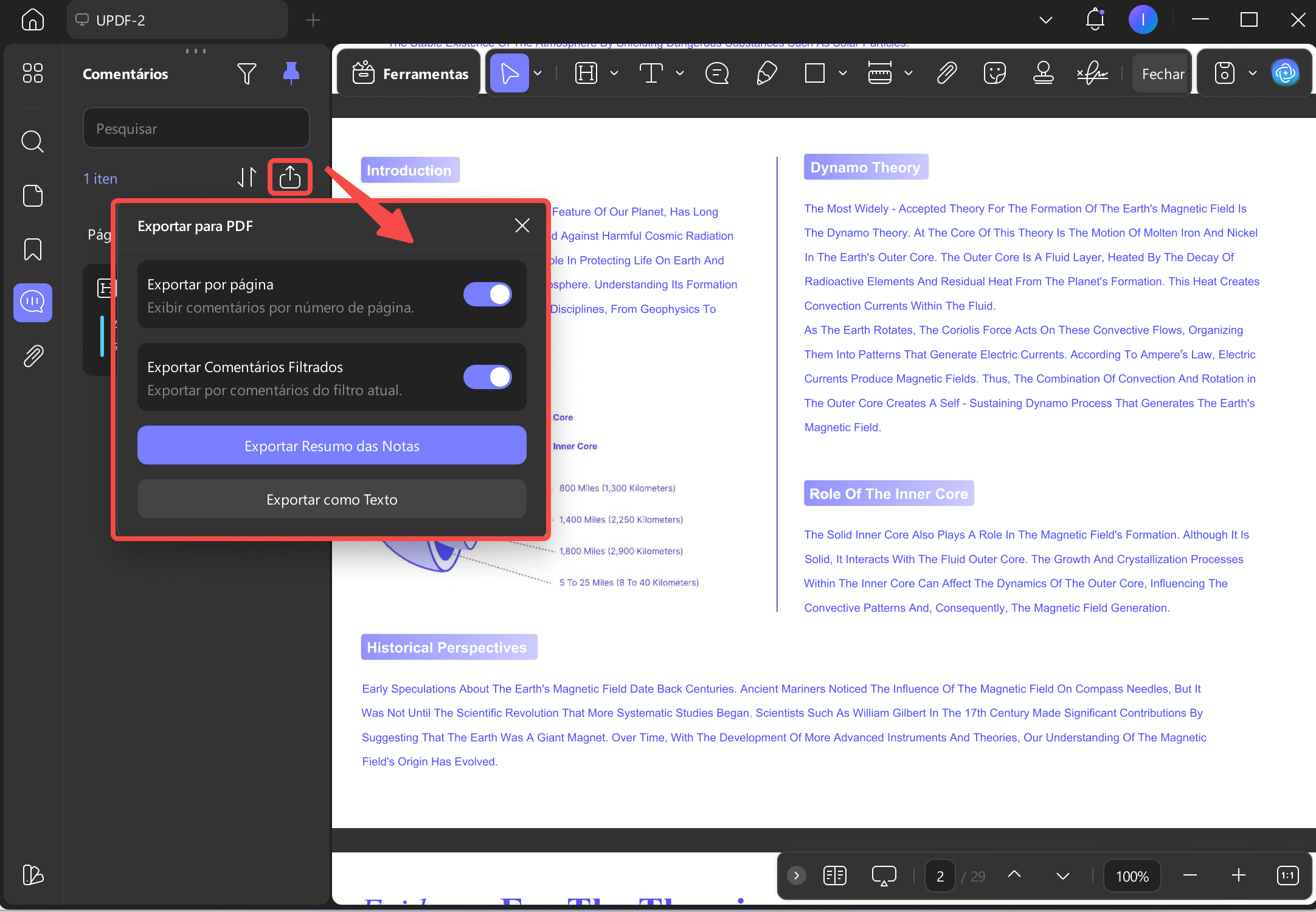 exportar para pdf