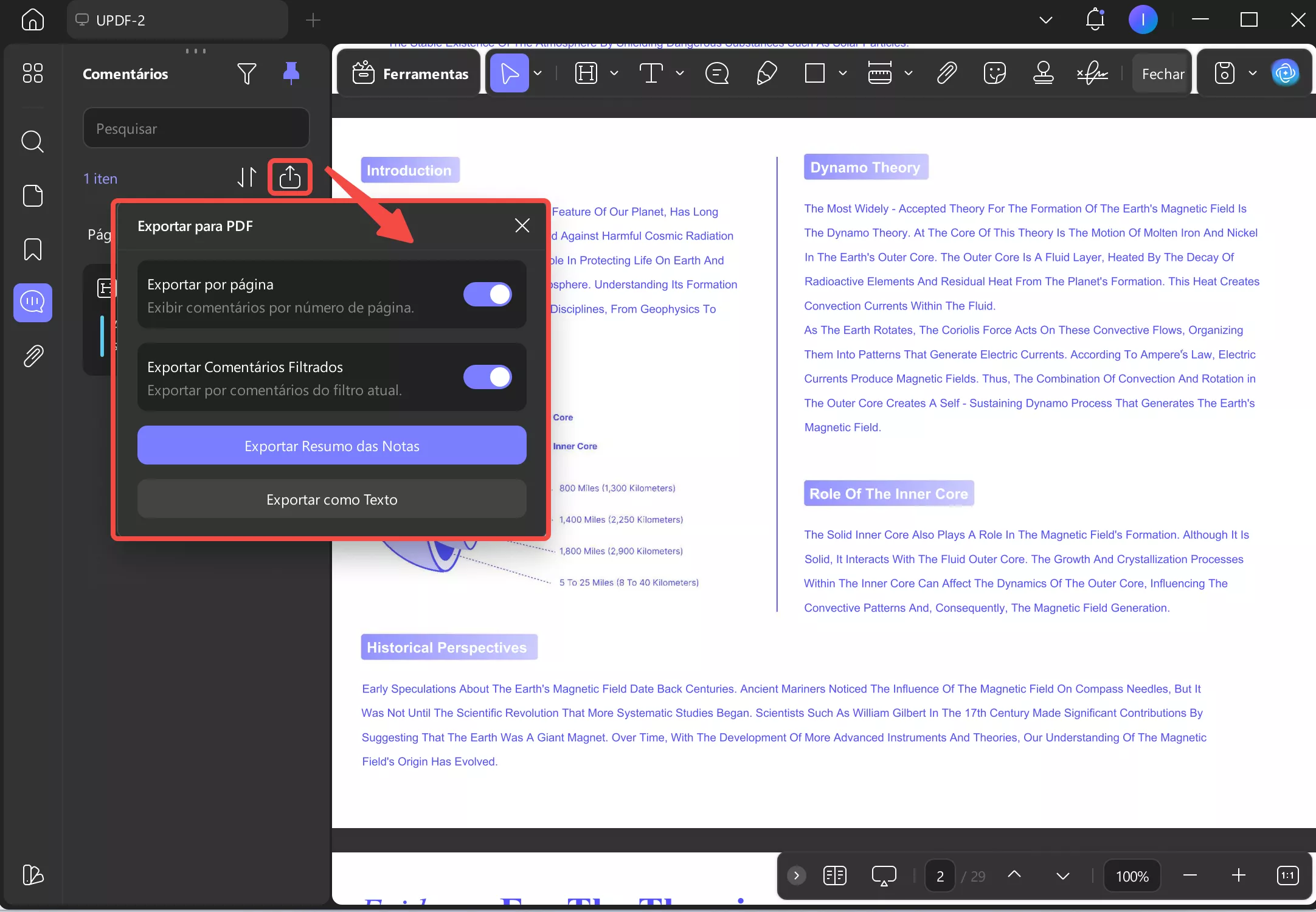 exportar para pdf
