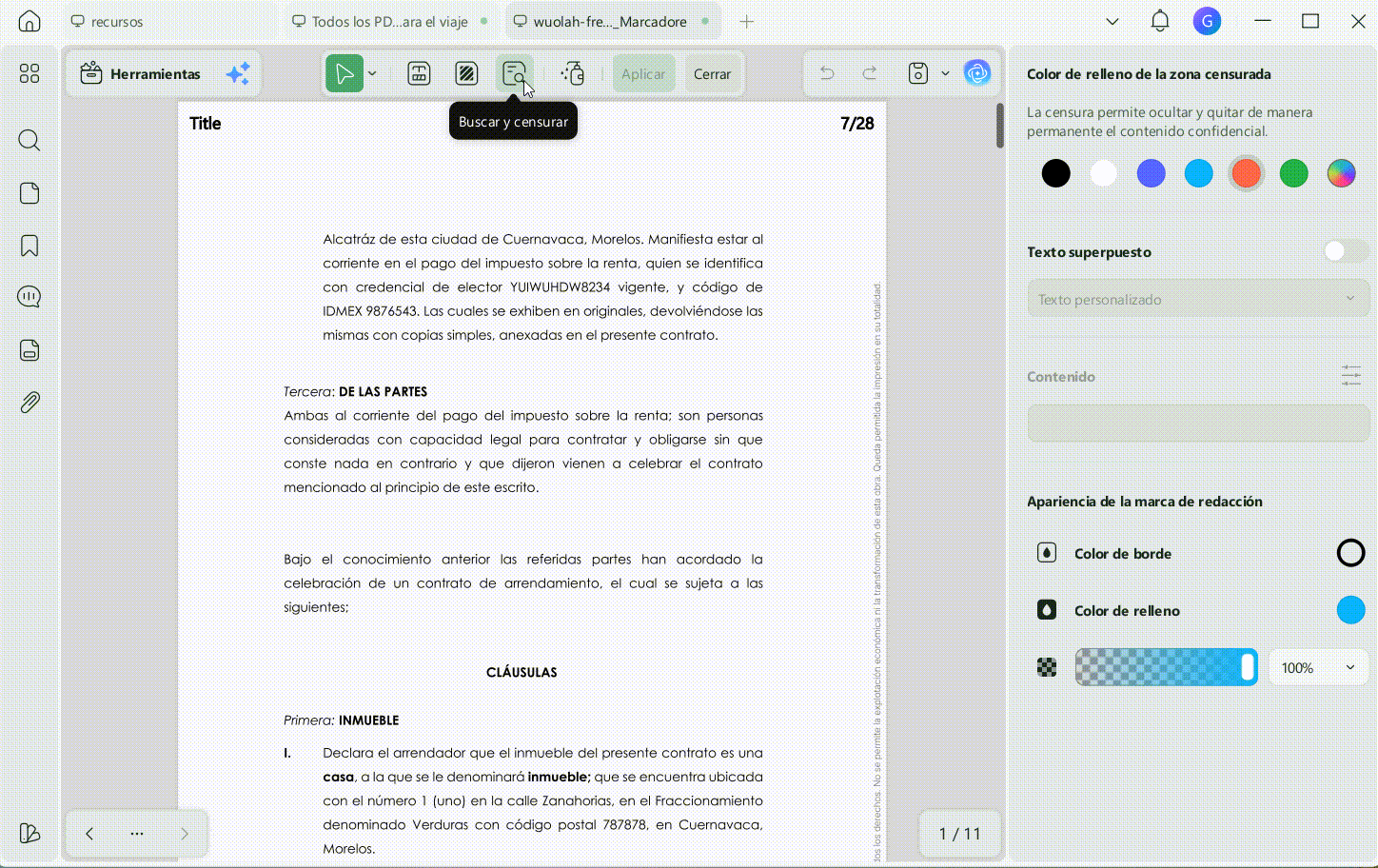 Buscar y censurar datos repetidos en un PDF