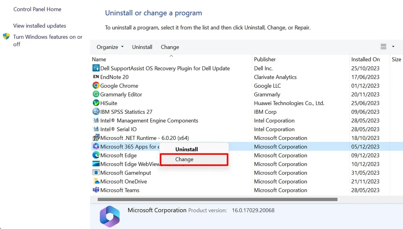 outlookでPDFを開けず、change オプションを選択