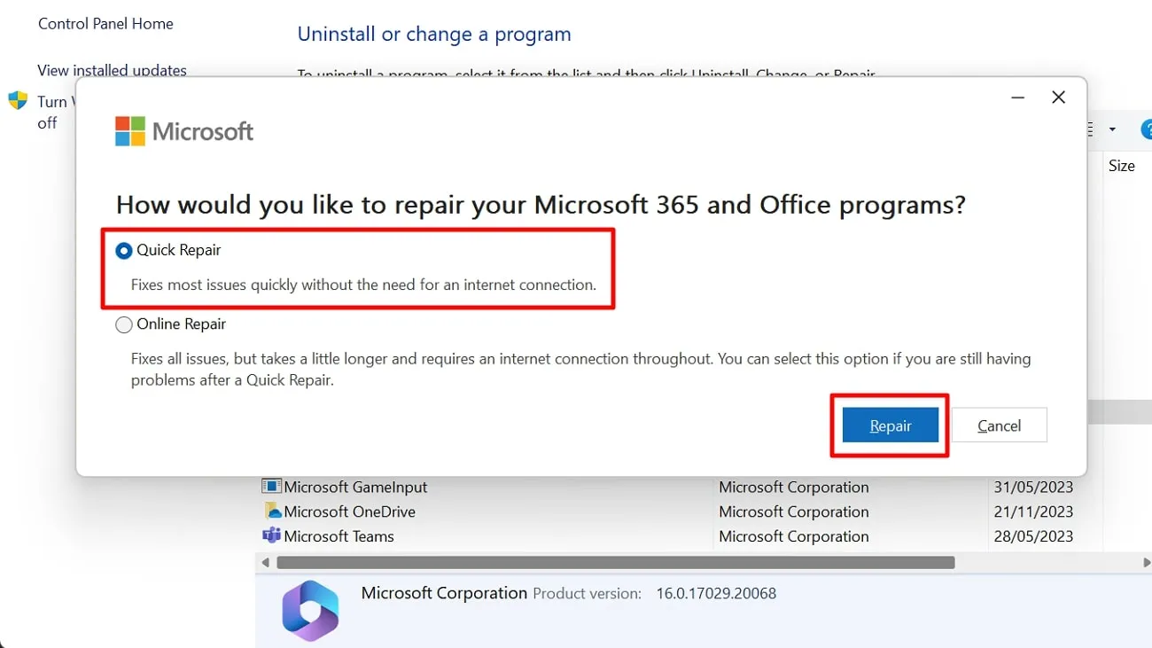 cannot open pdf in outlook proceed with quick repair feature