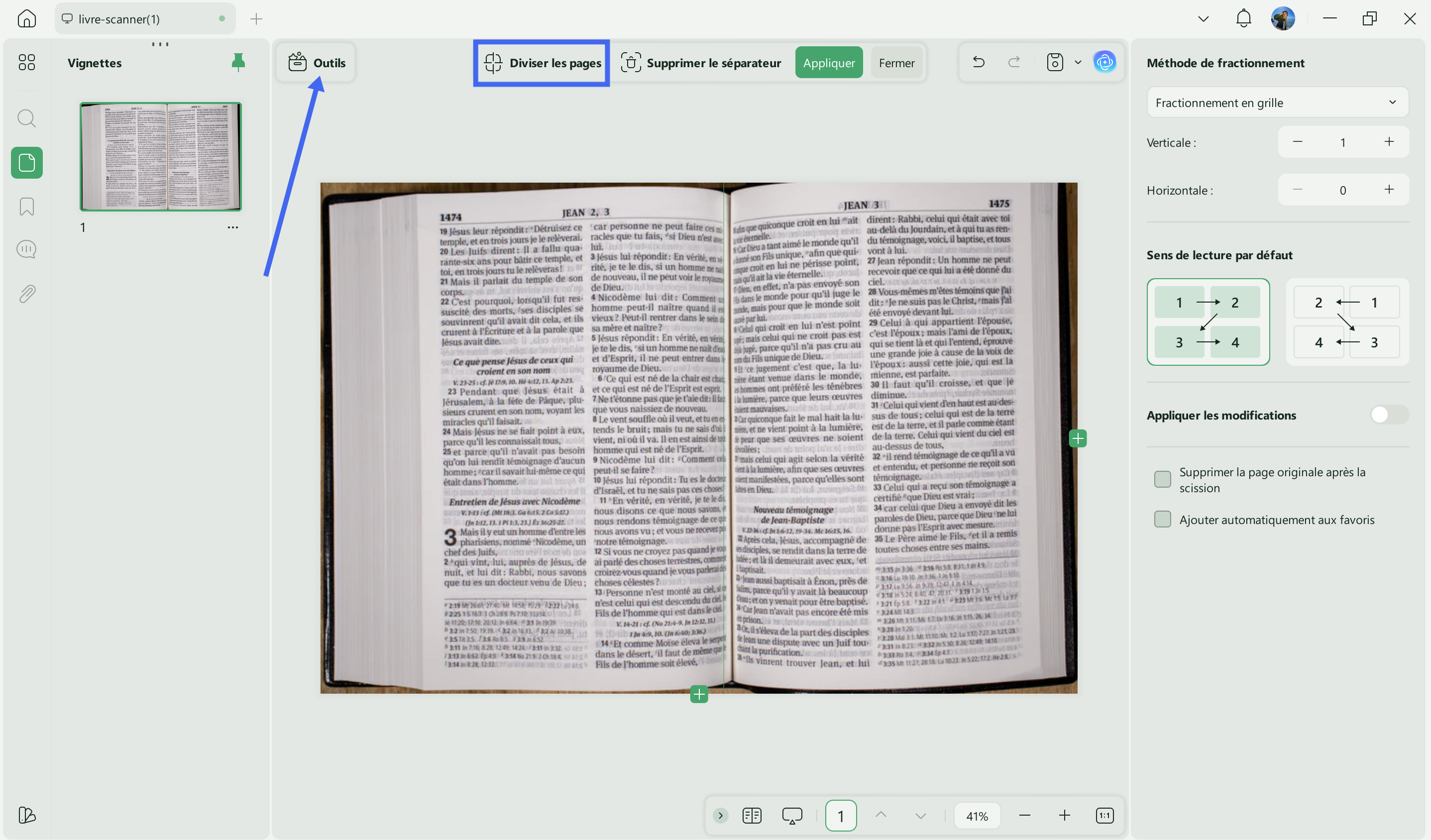 fractionner page pdf