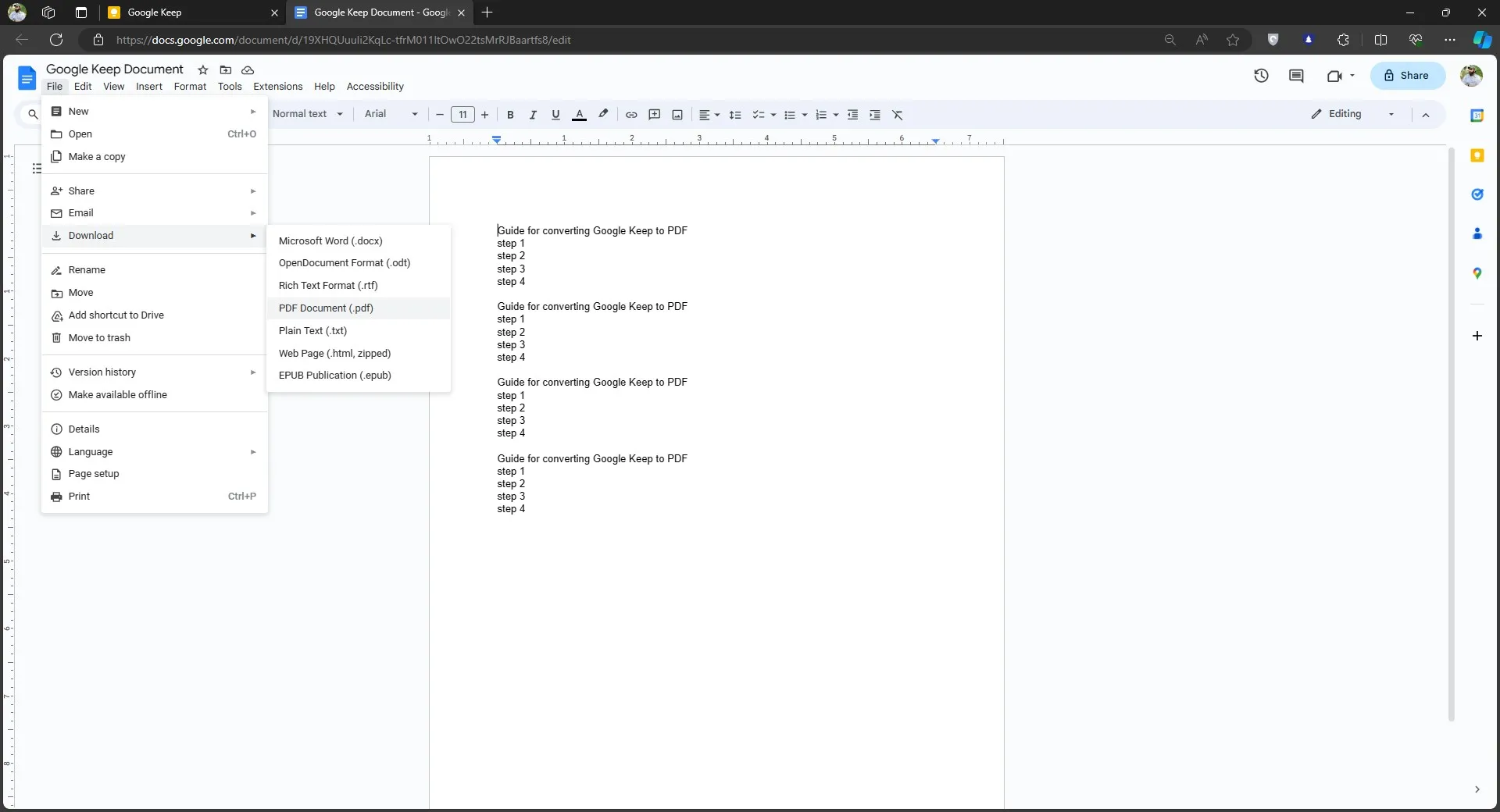 google keep to pdf download
