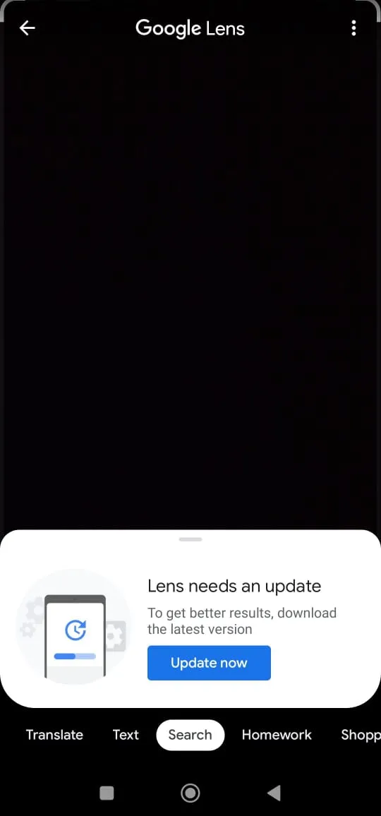 atualização do google lens não funciona