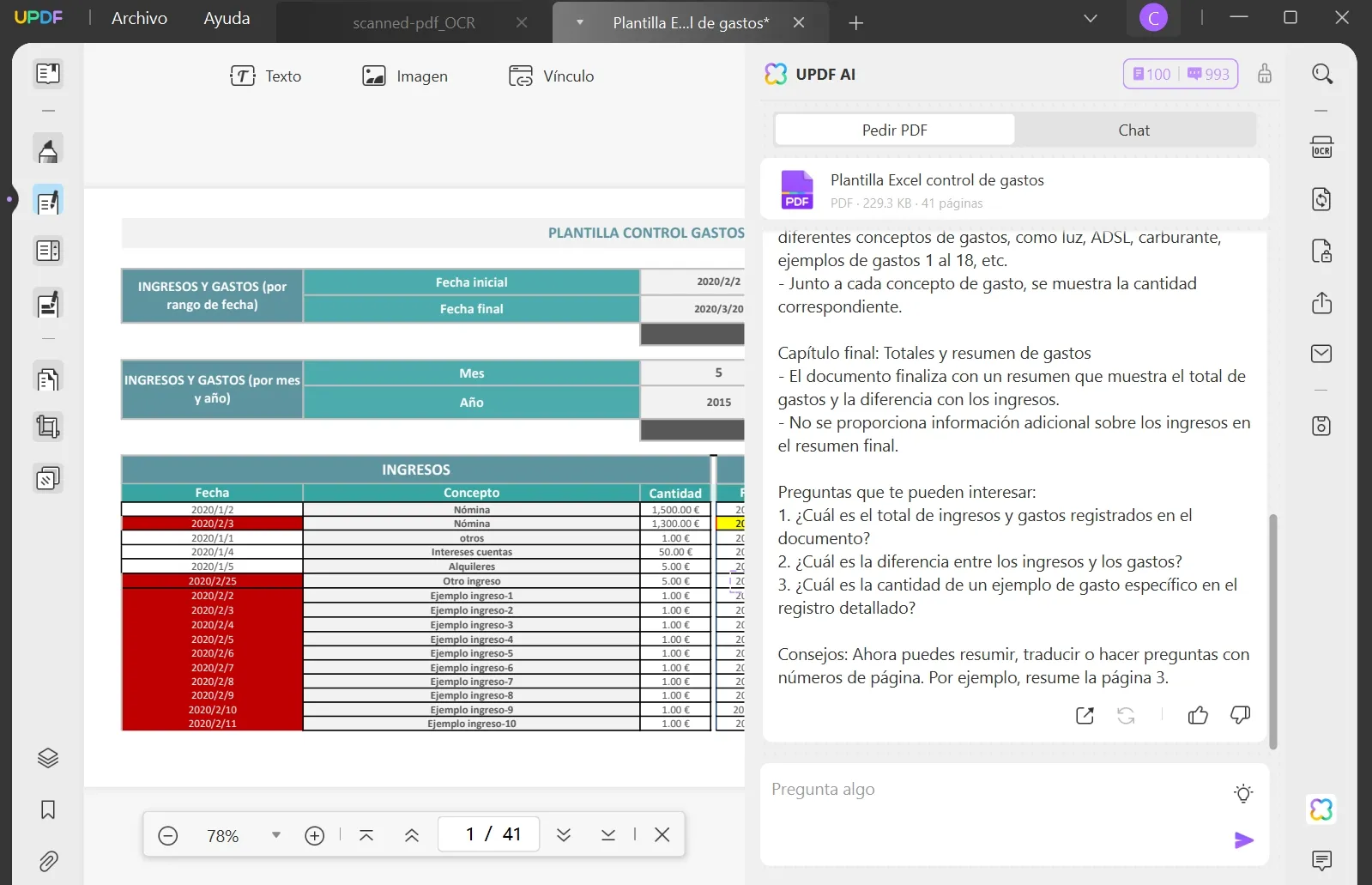 Excel analysis with UPDF AI