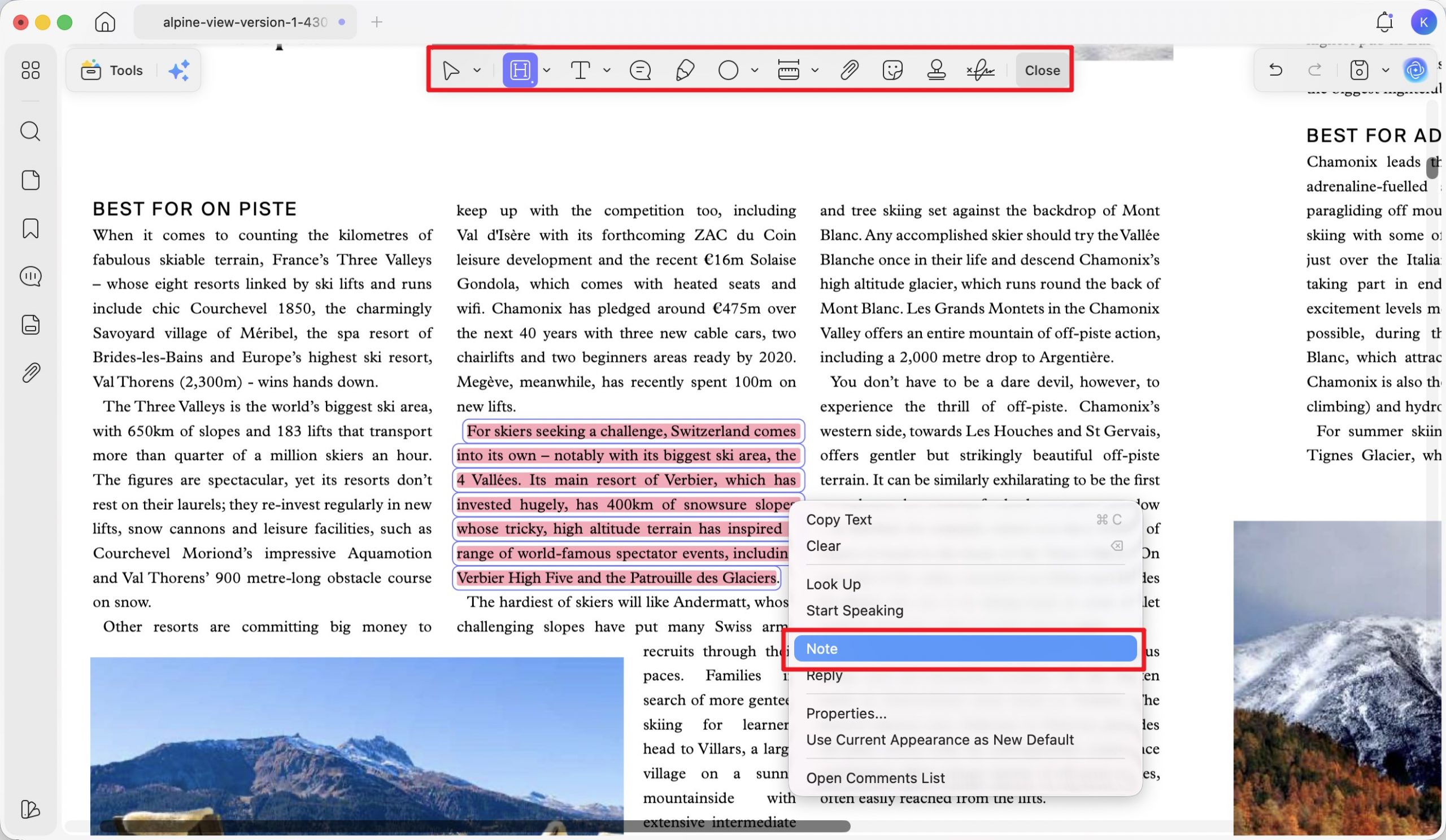 highlight and right click to add notes