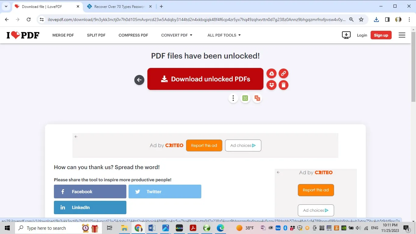 combine password protected pdf download file