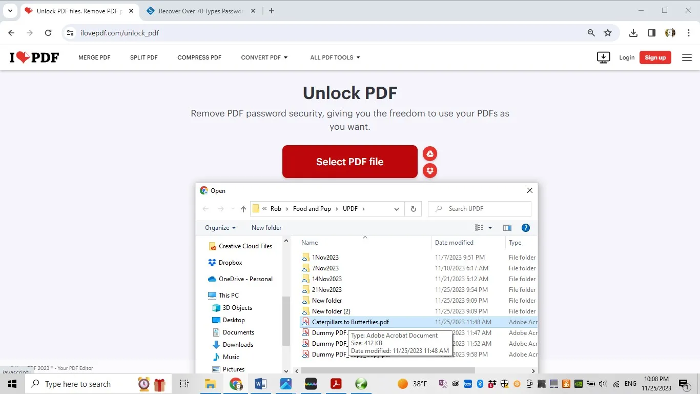 combine password protected pdf upload file