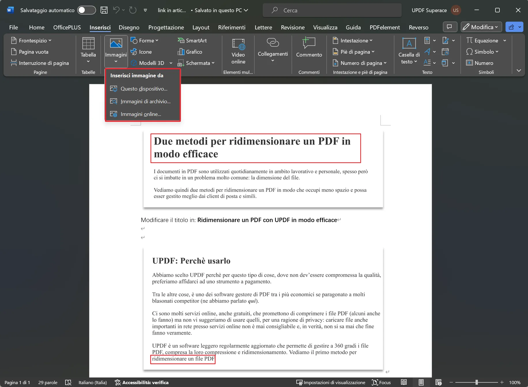 inserisci l'immagine PDF in Word