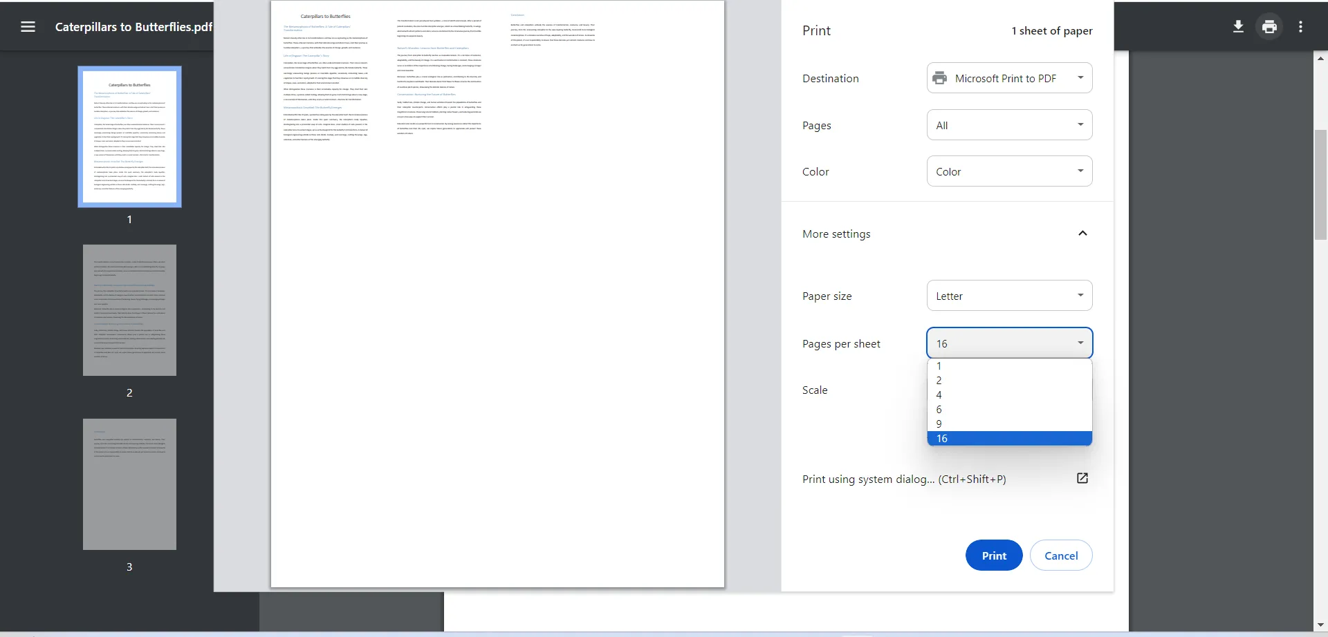 merge pdf pages to one page chrome print