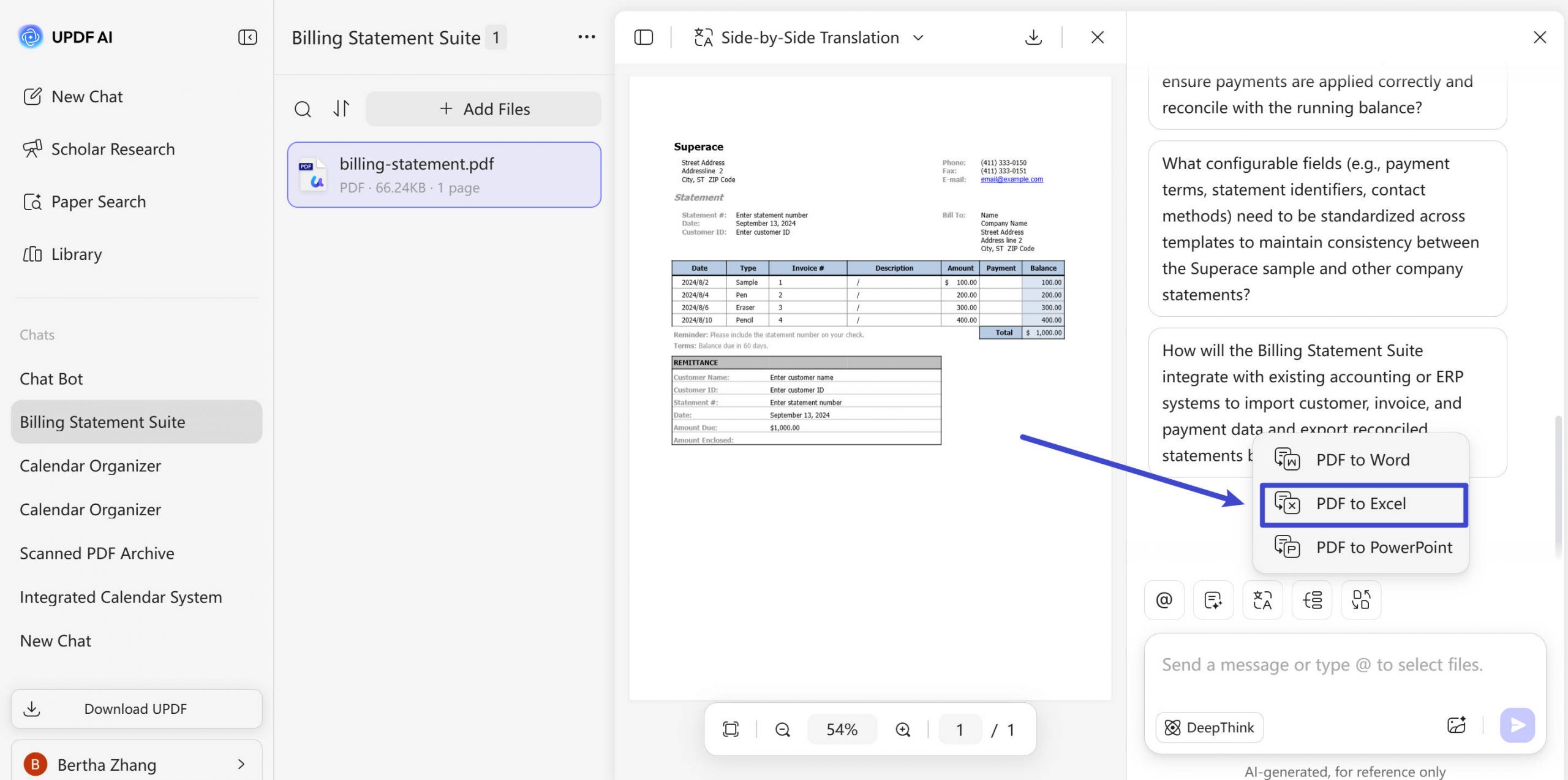 OCR PDF to Excel online using UPDF AI Online