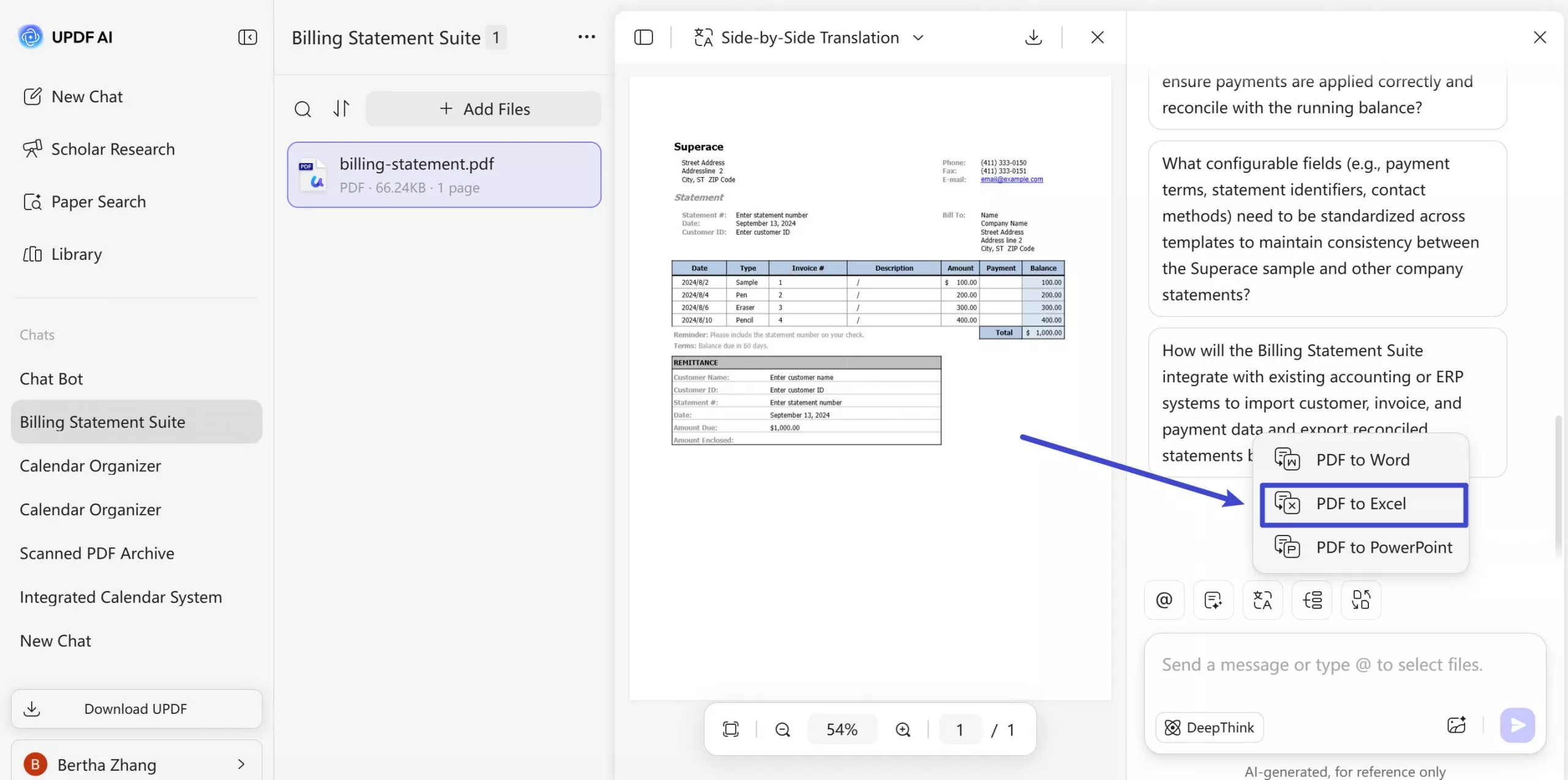 OCR PDF to Excel online using UPDF AI Online