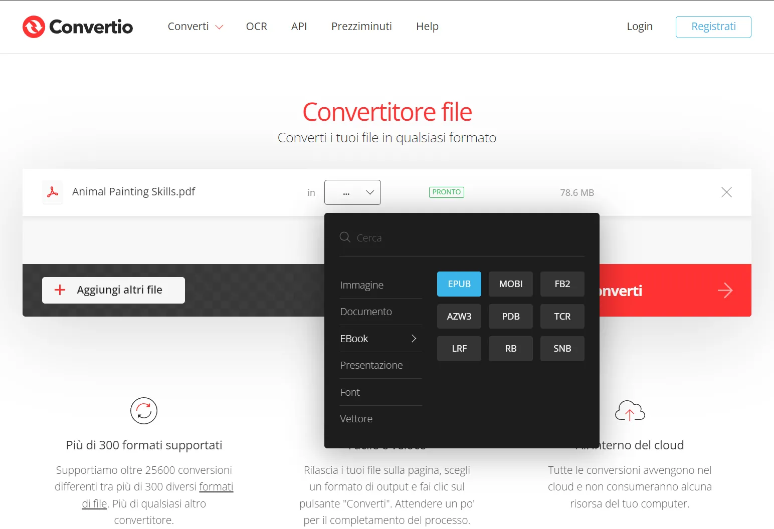 Convertire PDF in ePub online con Convertio