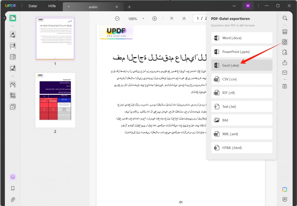 arabishces PDF in Excel umwandeln