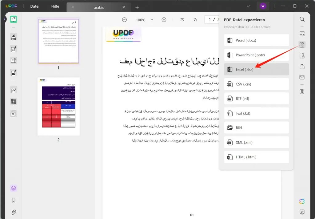arabishces PDF in Excel umwandeln