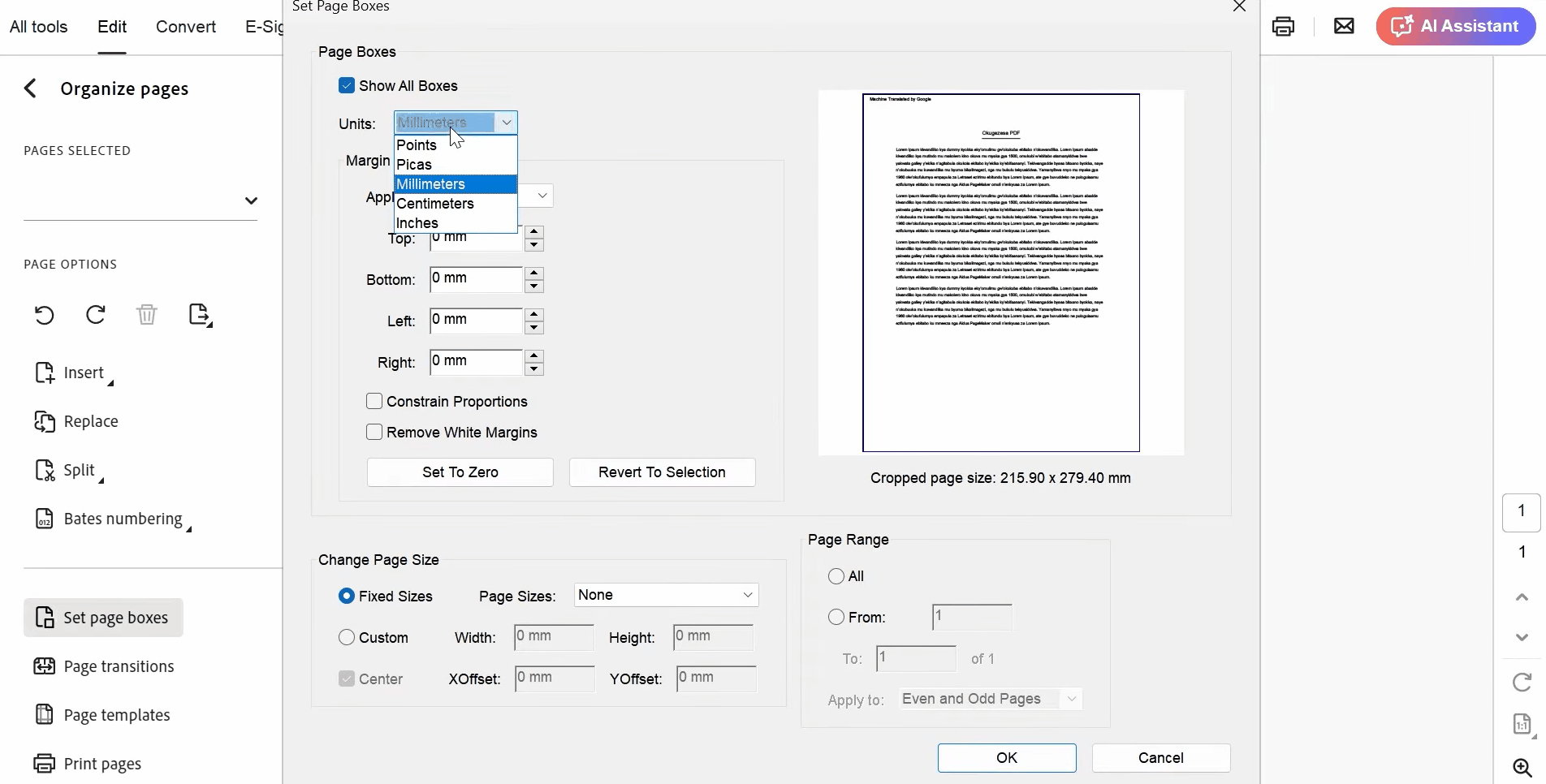using adobe acrobat edit margins