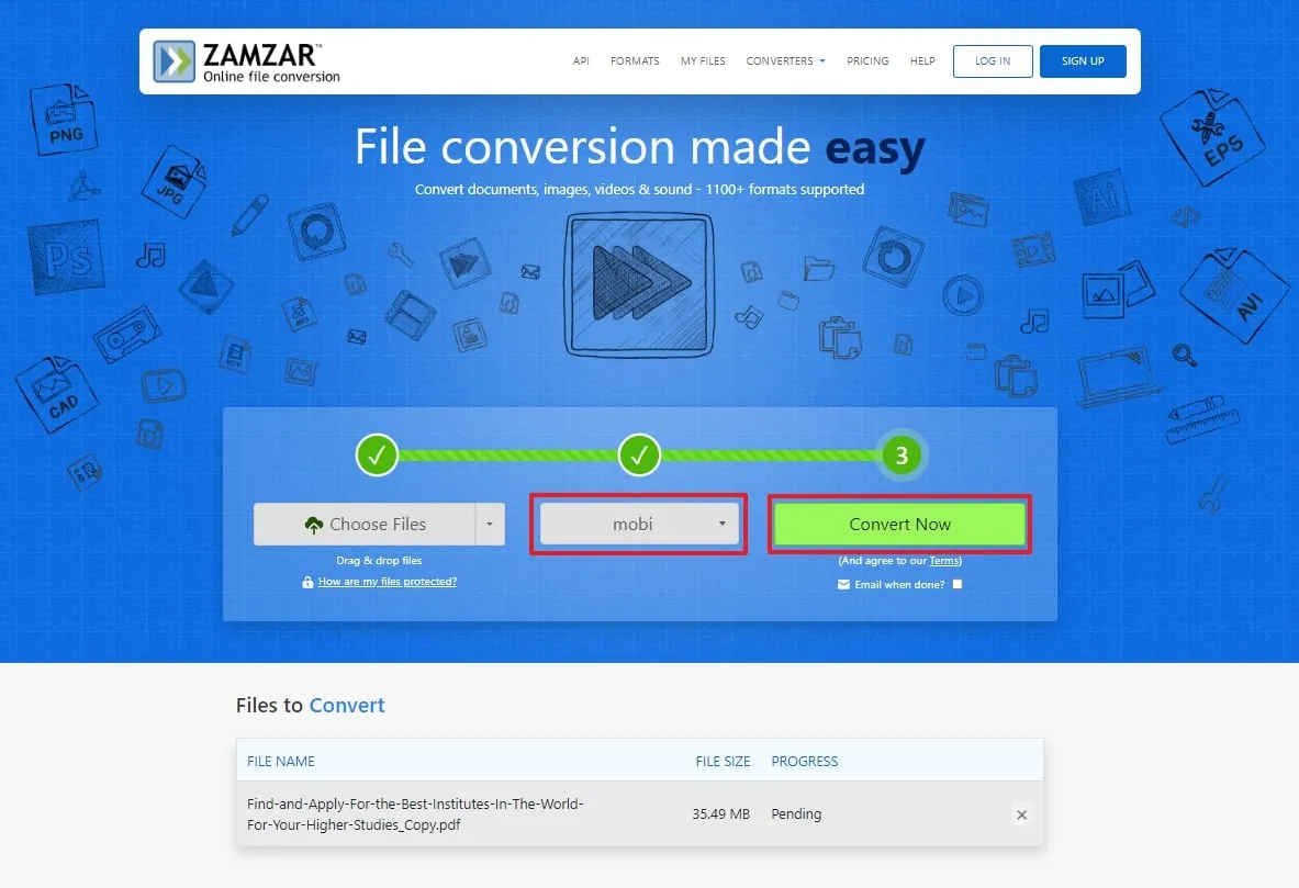 Convertire i PDF in MOBI con Zamzar