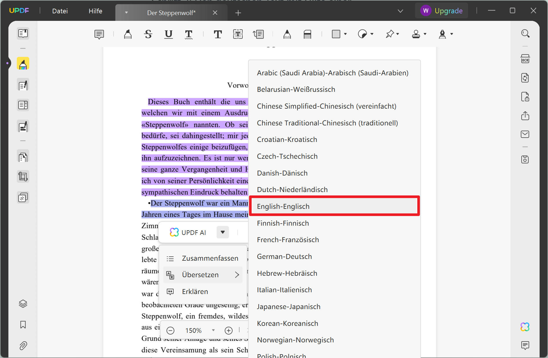 Wie können Sie PDF von Deutsch in Englisch übersetzen? UPDF