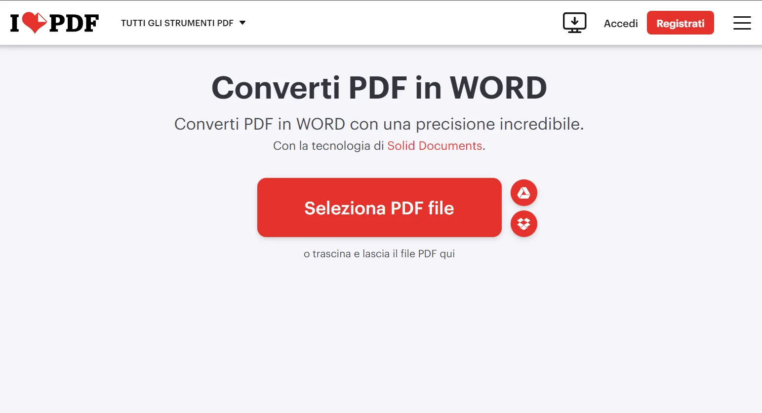 iLovePDF da PDF a Word