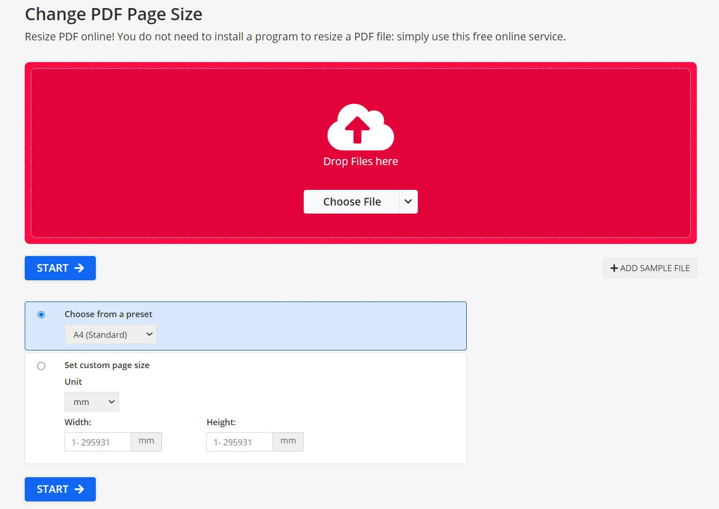 make all pages the same size in PDF pdf2go