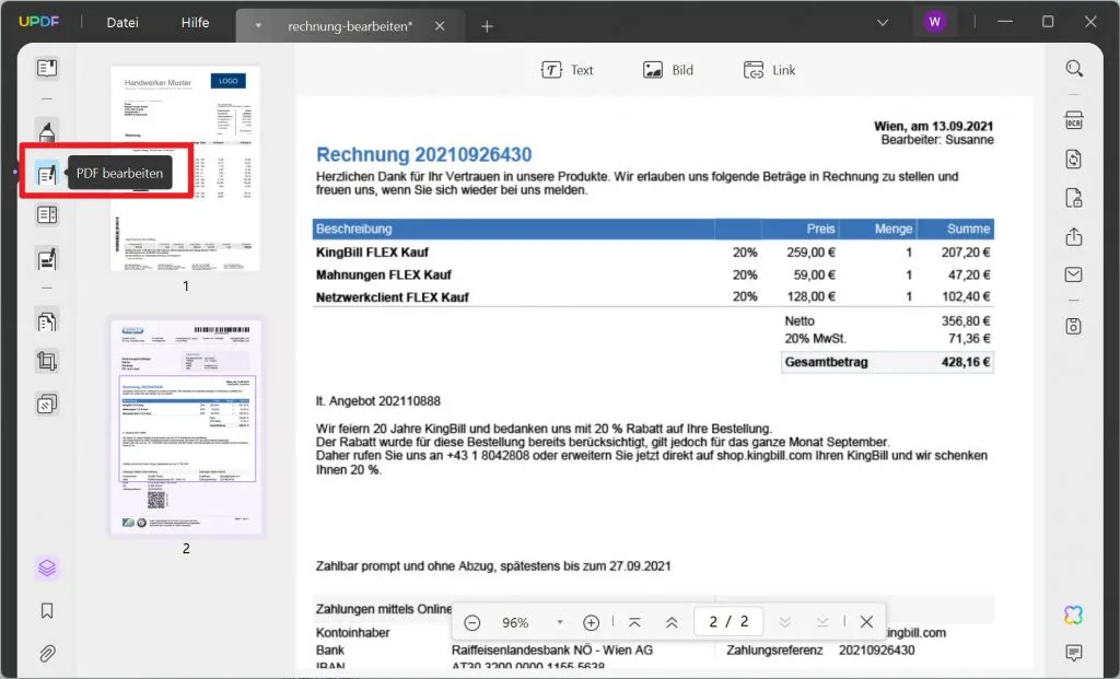 Rechnung bearbeiten UPDF