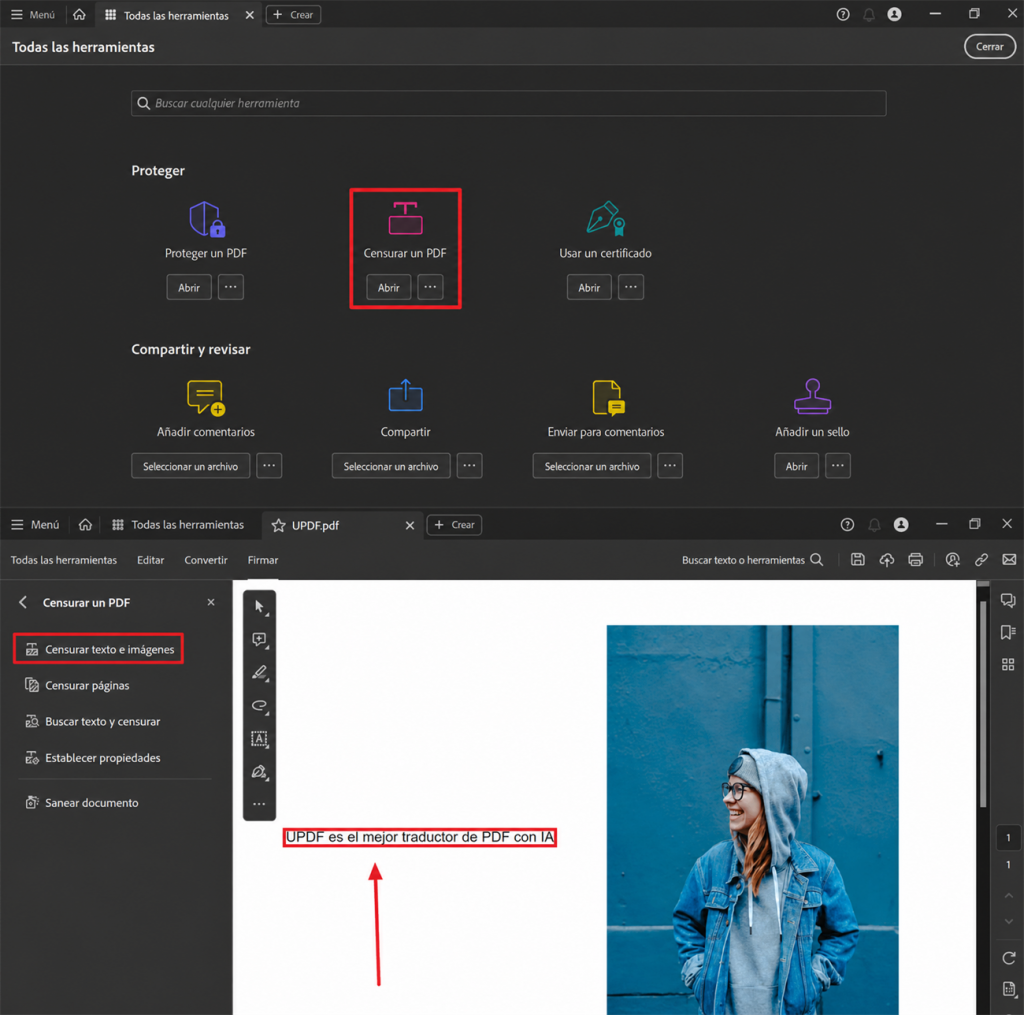 Censurar texto, imágenes y páginas en Adobe Acrobat