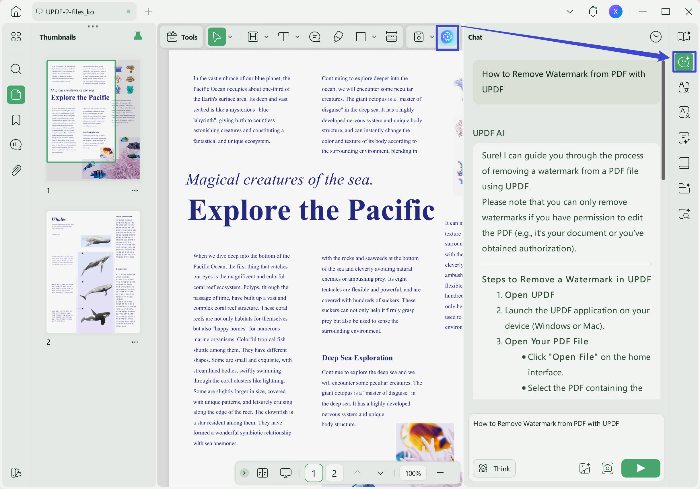 pdf watermark remover ai ask in chat mode