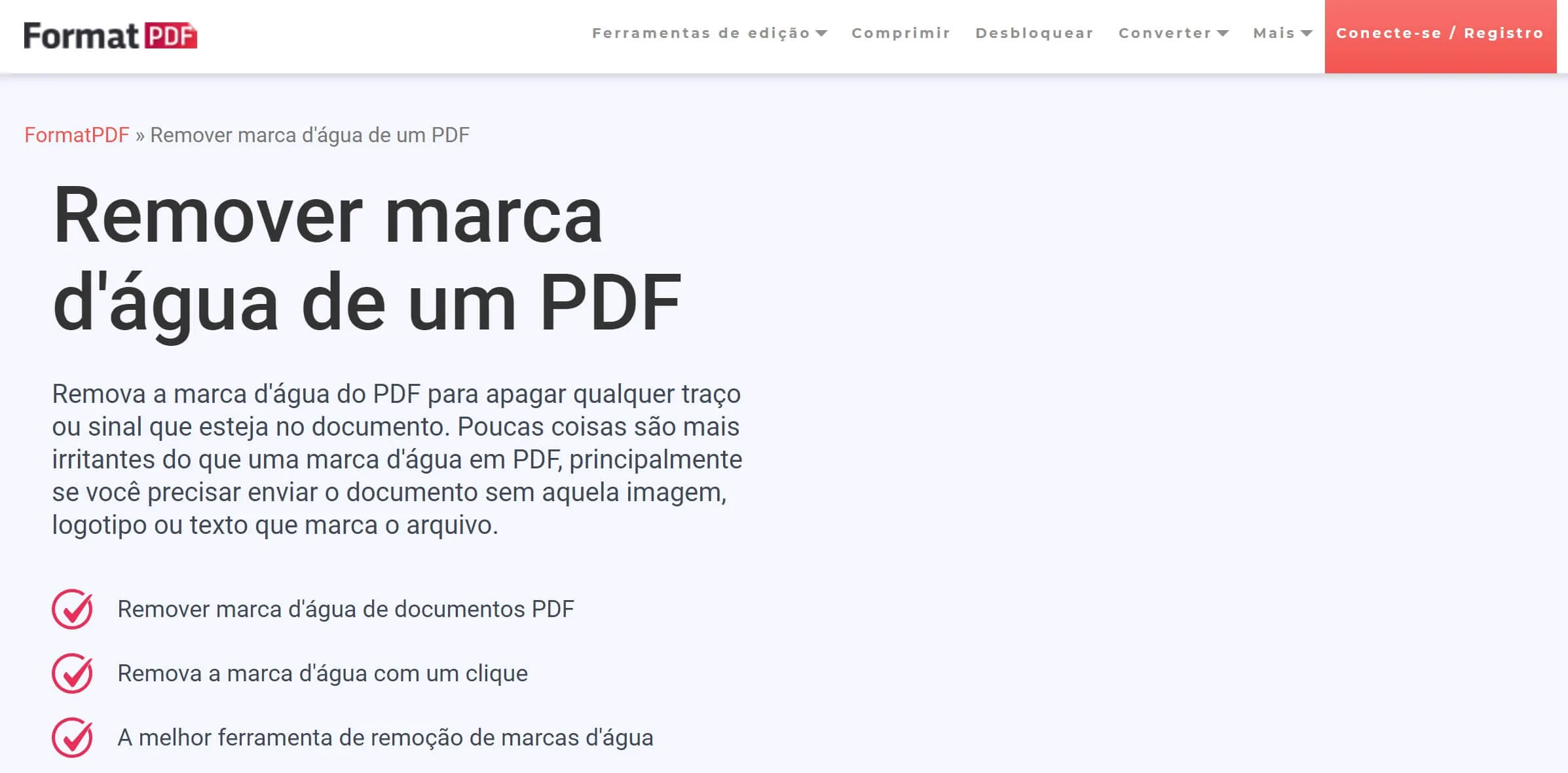FormatPDF: Remover marca d'água online de PDF