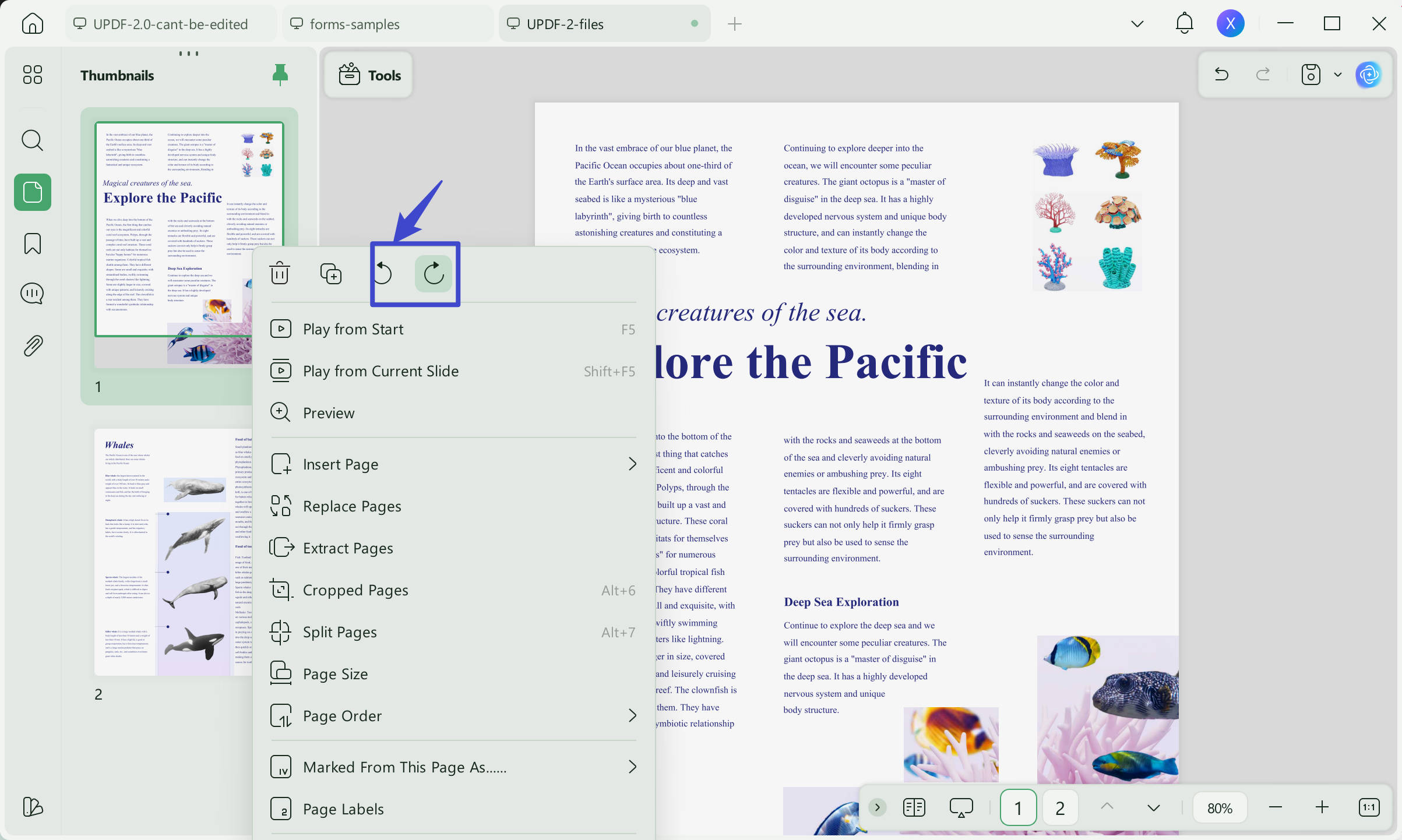 rotate pdf online by using thumbnails