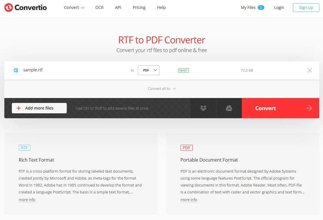 rich text format to pdf converter online Convertio